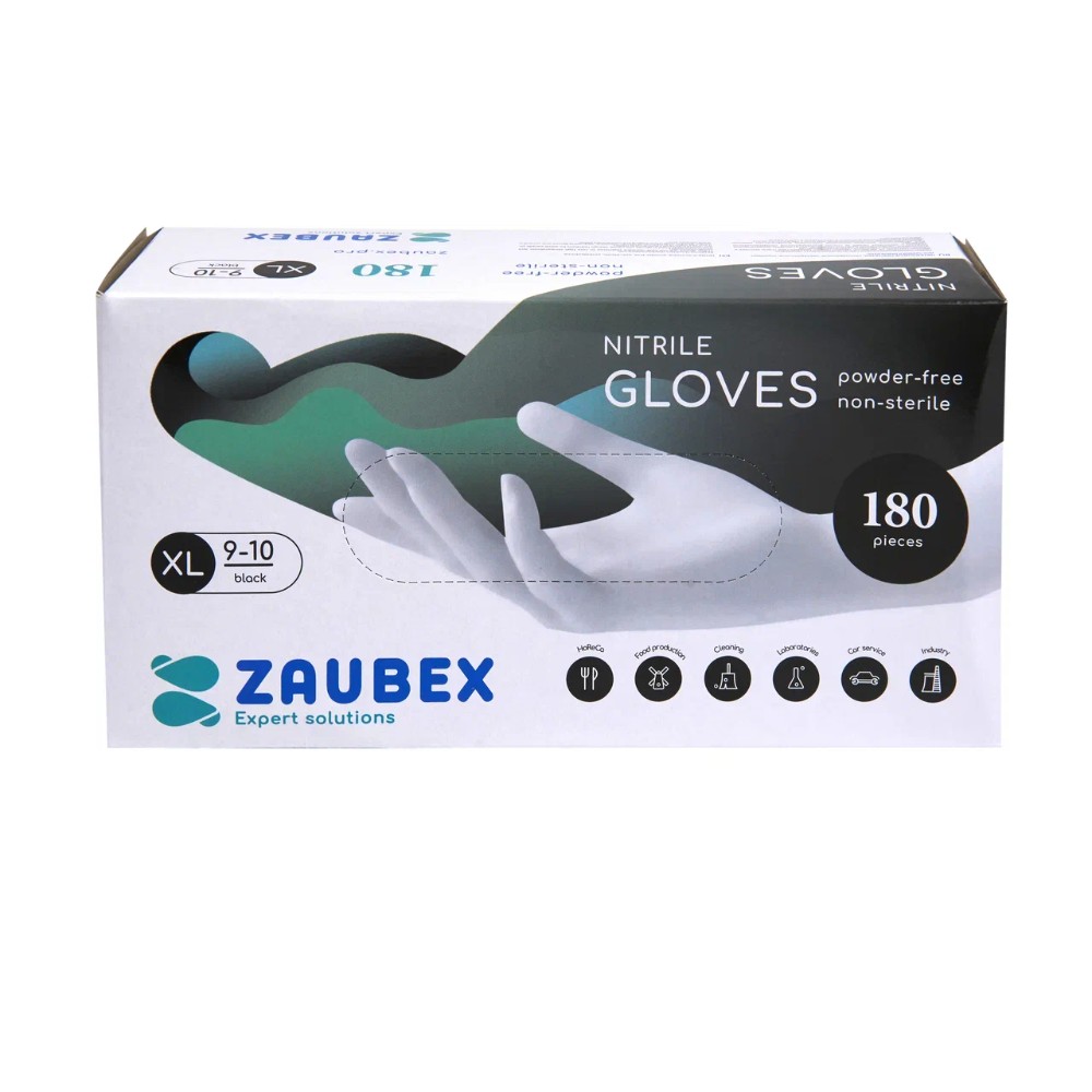 Перчатки нитриловые неопудренные Zaubex, черный