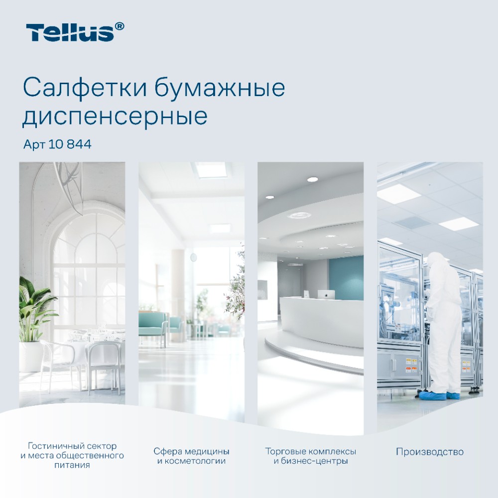 Салфетки Tellus Стандарт NS4, для диспенсера, 200 листов, 2 слоя, белый - 10