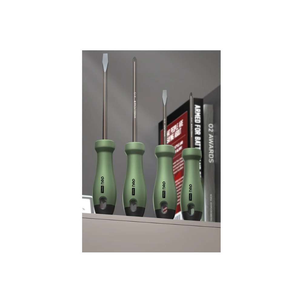 Набор отверток Deli HS HT1004L, 4 шт. ( PH1х100,PH2х150,SL5х100,SL6х150), Soft Touch, зеленый - 2