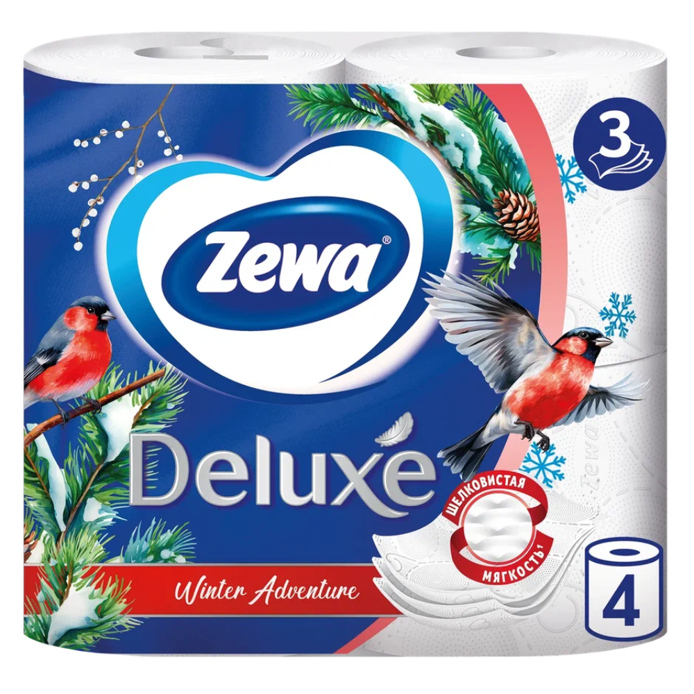 Бумага туалетная "Zewa Deluxe", 3 слоя, 4 рулона - 3