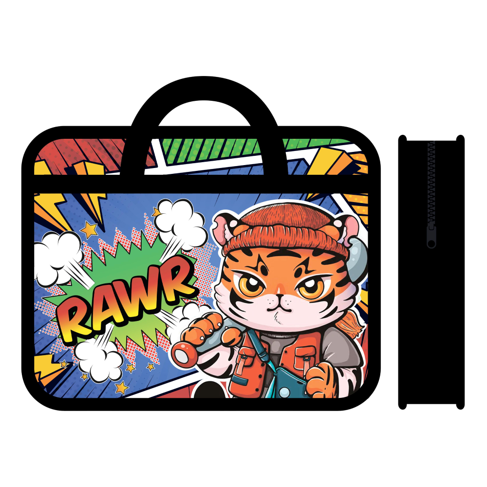 Папка для тетрадей "Модный тигренок", А4, на молнии, пластик, черный