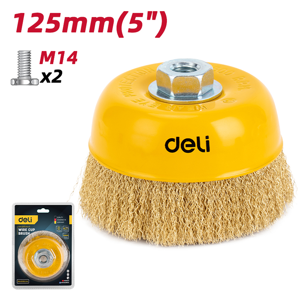 Щетка для УШМ Deli YS EDH-GSS125-E1, чашечная, проволочная, 125 мм - 2