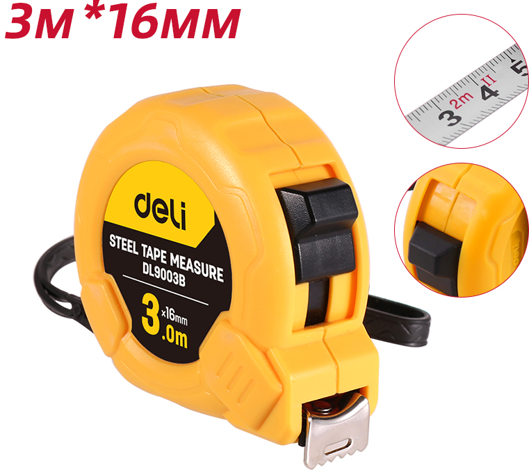Рулетка Deli "EDL9003B", 3 м, желтый - 2