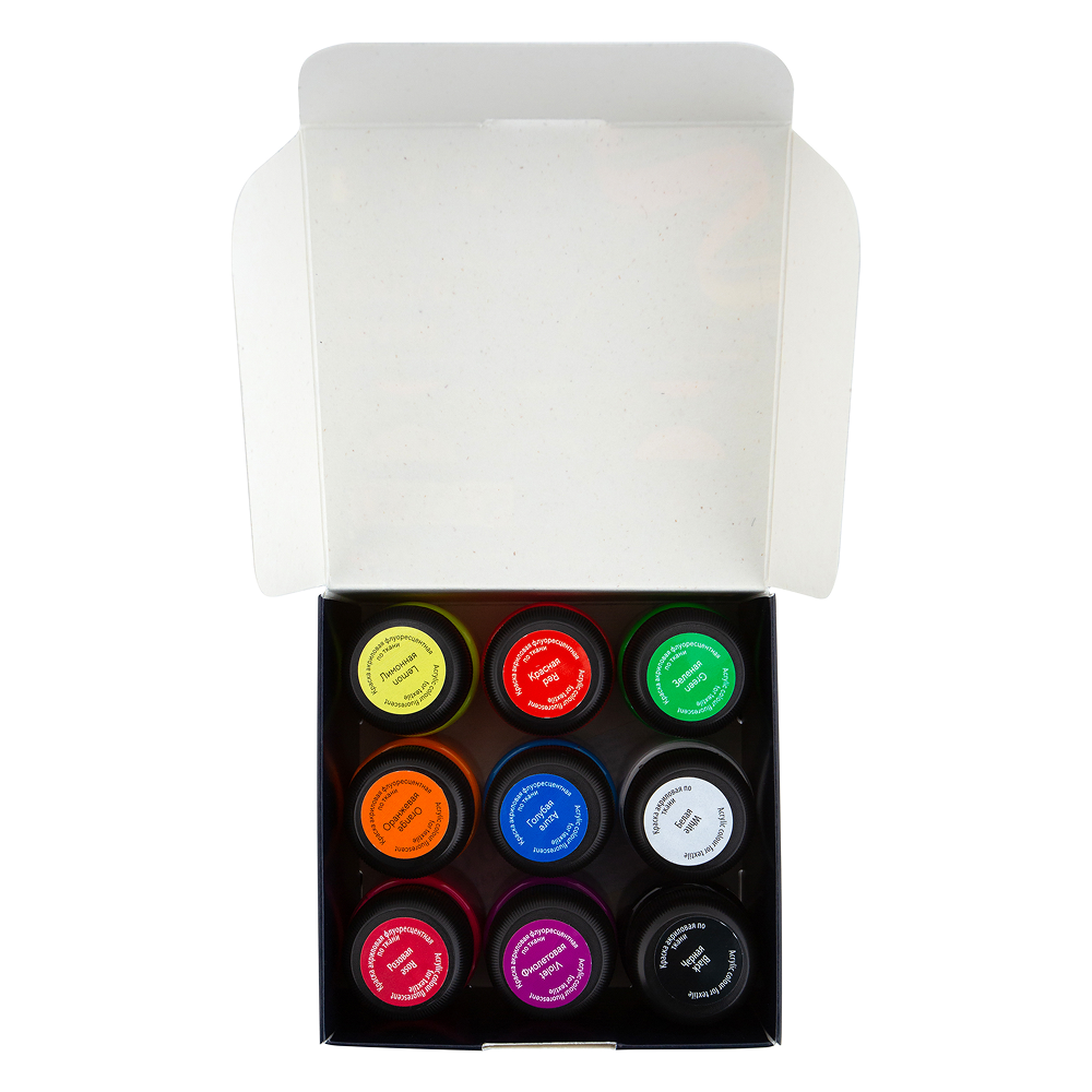 Краска акриловая по ткани "Декола неон", набор 9 цветов, 20 мл, банки - 4