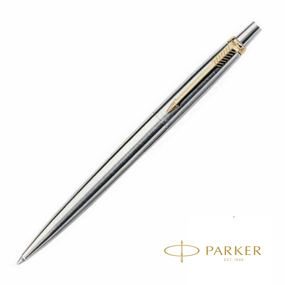 Ручка шариковая автоматическая "Parker Jotter Stainless Steel GT", 0.7 мм, серебристый, золотистый, стерж. синий