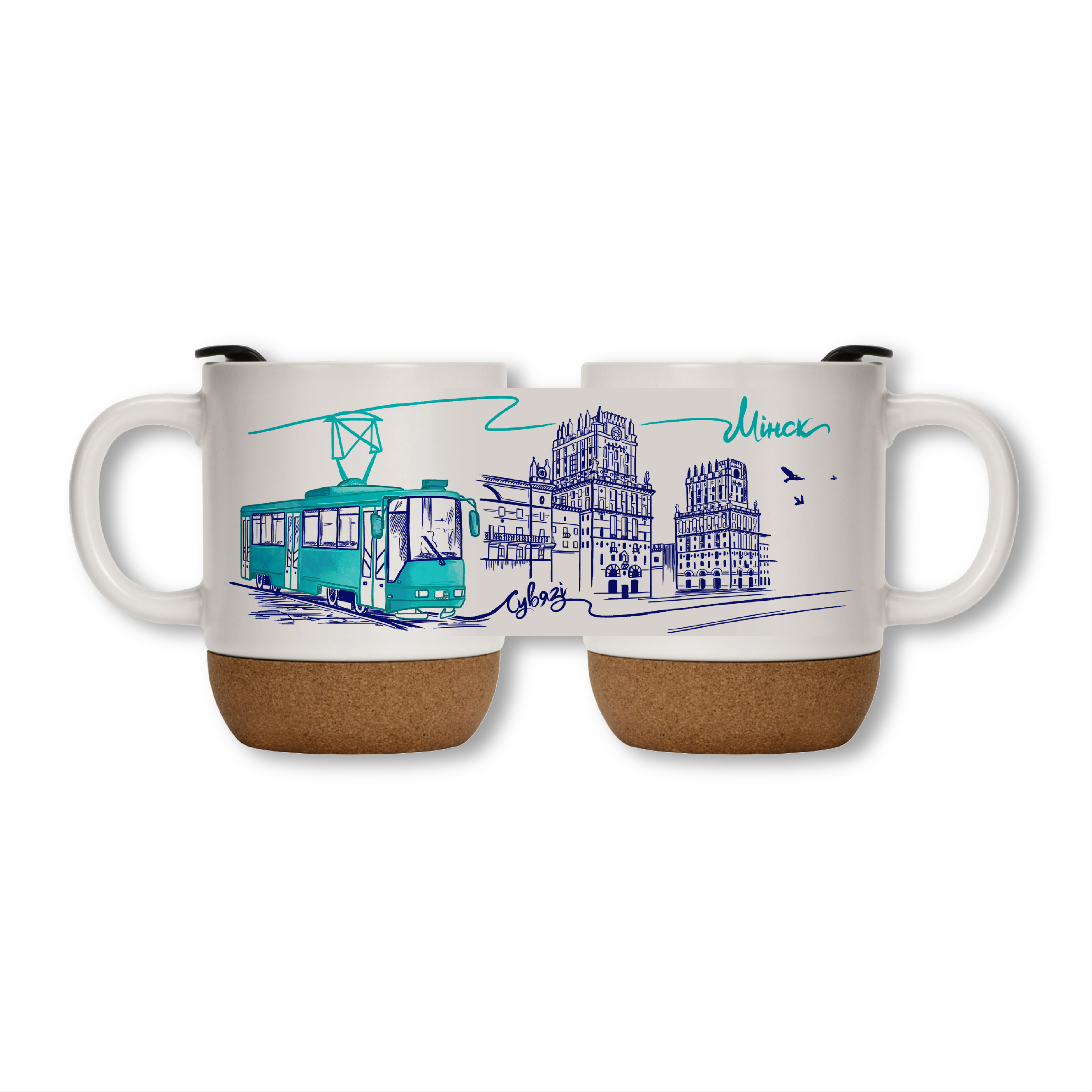 Кружка с пробковой подставкой "T11-BW. Ворота Минска"