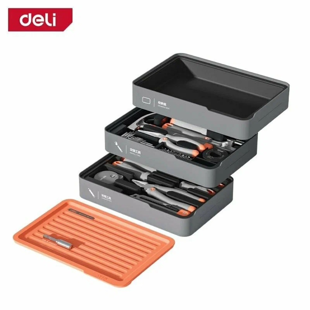 Набор ручного инструмента Deli HS H1001-ADE, 15 предметов, бокс, Soft Touch, оранжевый - 4