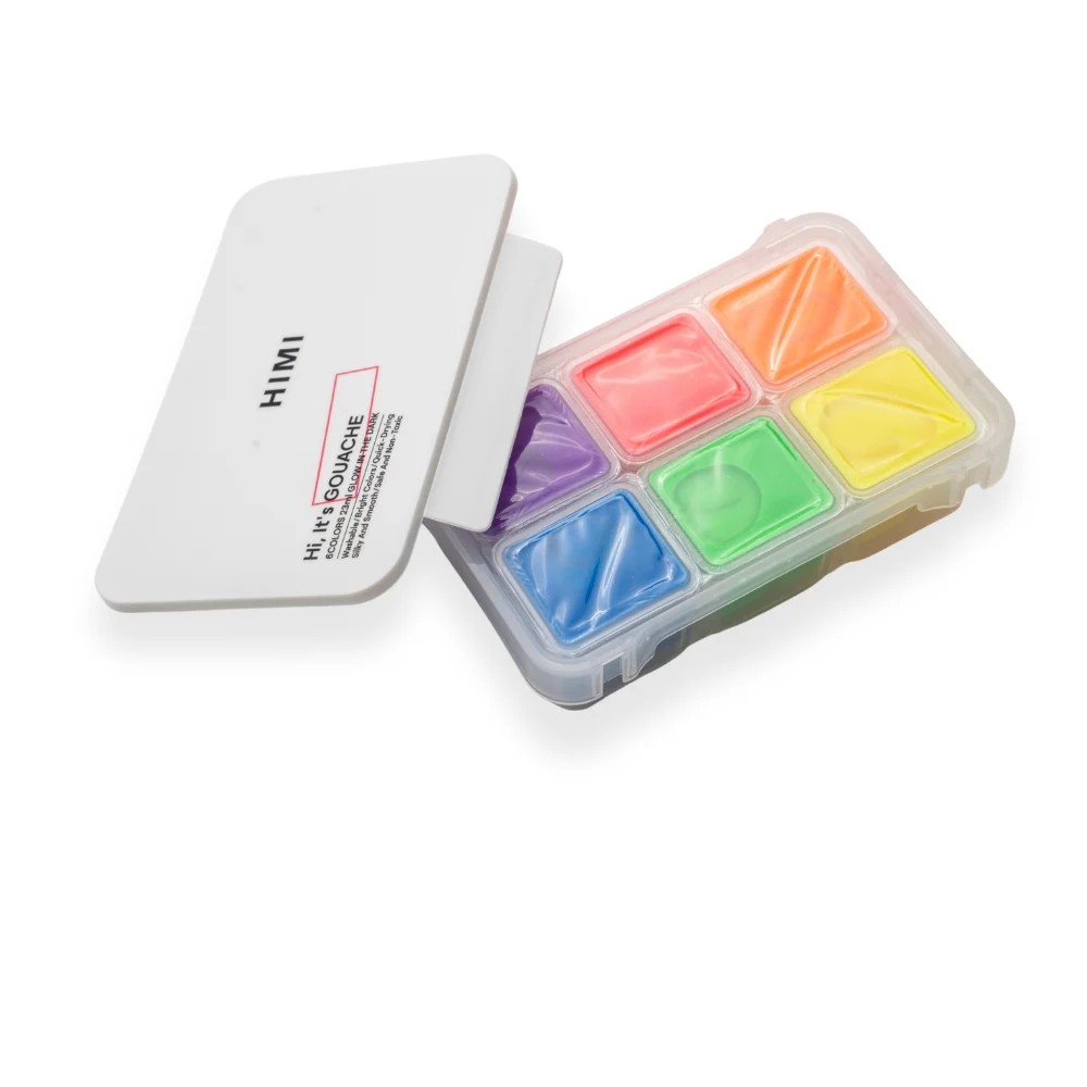 Краски гуашевые "Himi Jelly Cup.Glow in the dark. Bright color", набор 6 цветов, 23 мл., кювета, пластиковый футляр - 4