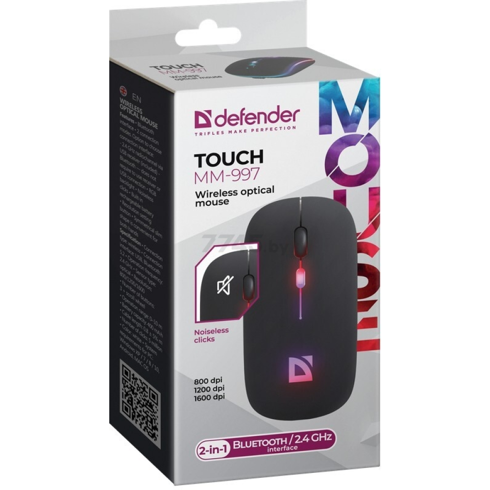 Мышь DEFENDER Touch MM-997, оптич., беспроводная, черный, 800-1600 dpi - 2