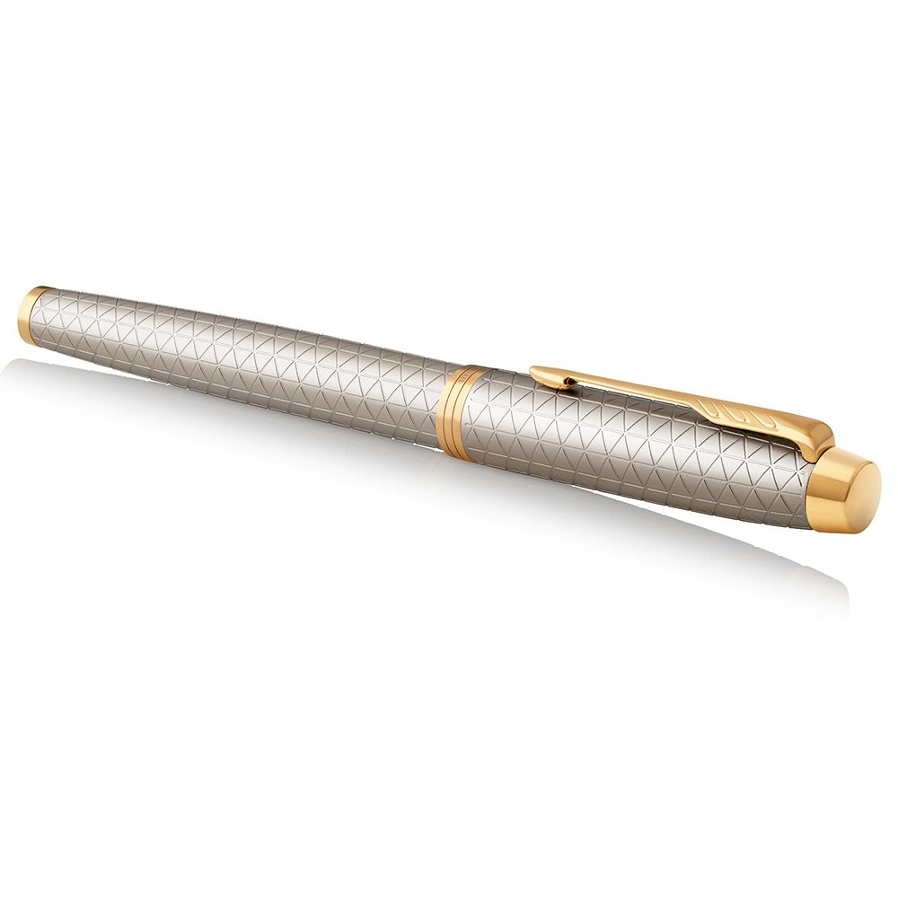Ручка перьевая "Parker IM Warm Silver GT", F, серебристый, золотистый, патрон синий