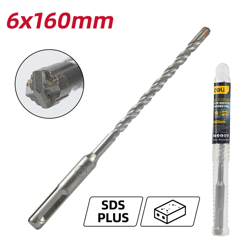 Бур по бетону Deli YS EDH-YCZ16006-E1, 6 x 160 мм, X-Tip, SDS-PLUS - 2