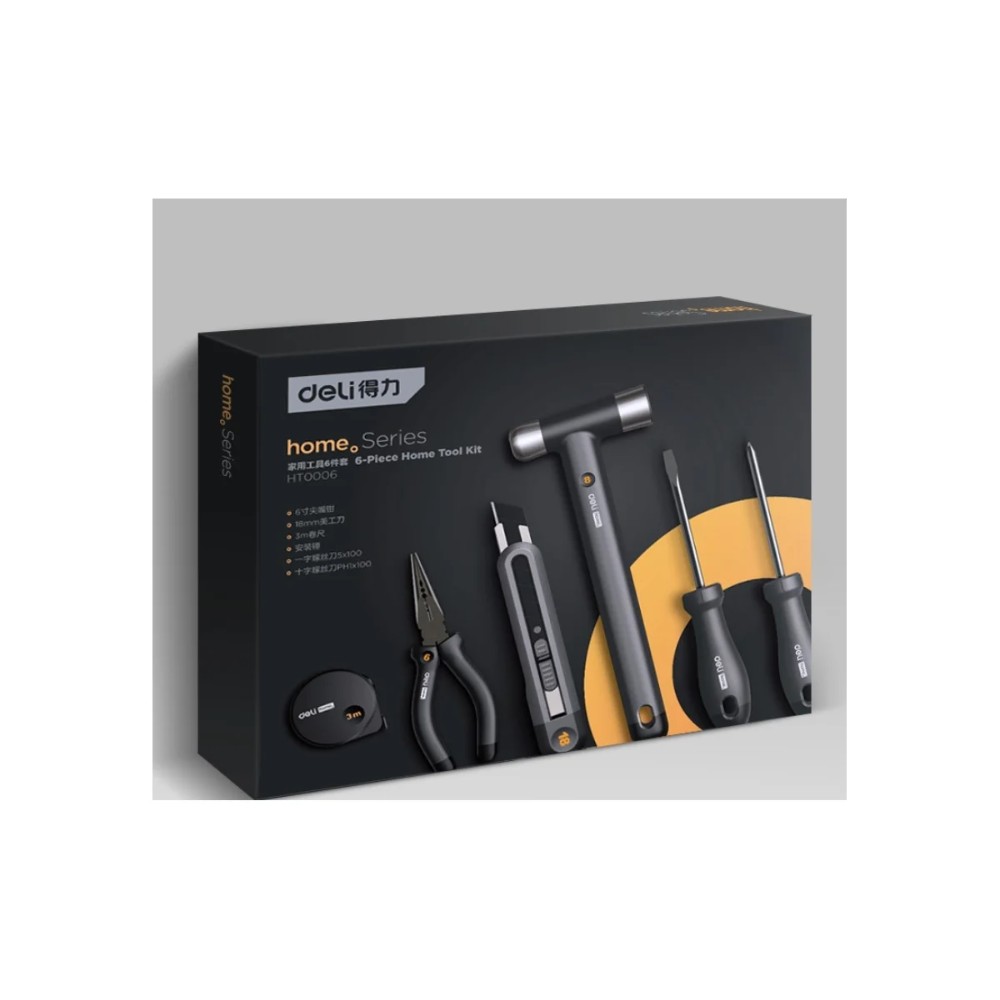 Набор ручного инструмента Deli HS EHT0006, 6 предметов, Soft Touch, черный - 2