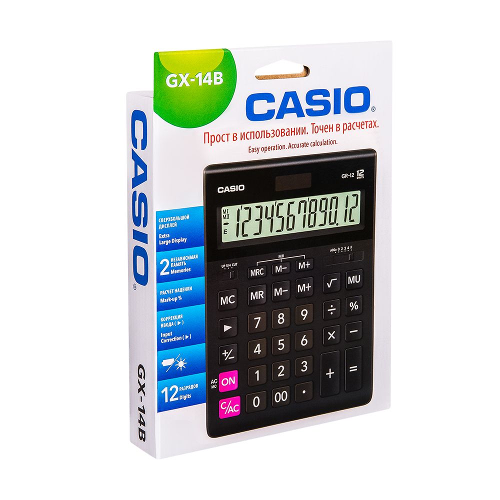 Калькулятор настольный Casio "GR-12-W-EP", 12-разрядный, черный