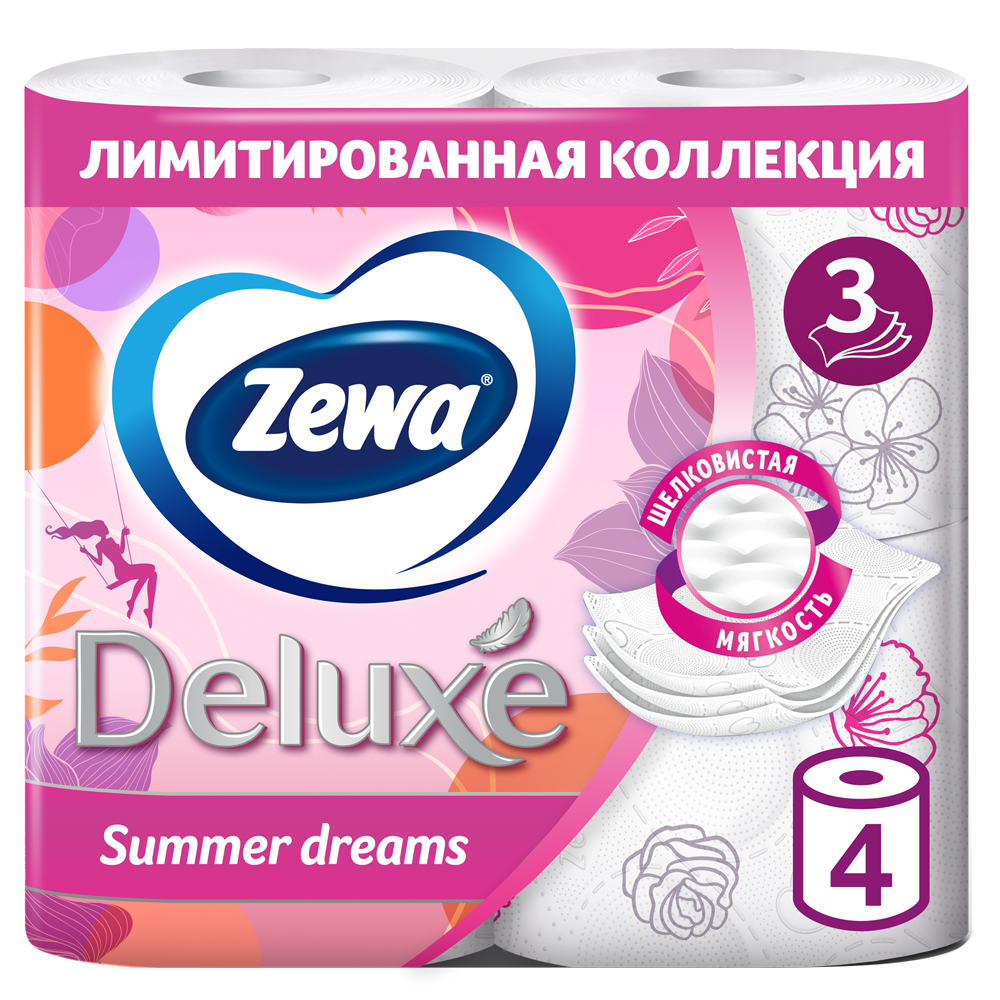 Бумага туалетная "Zewa Deluxe", 3 слоя, 4 рулона - 2