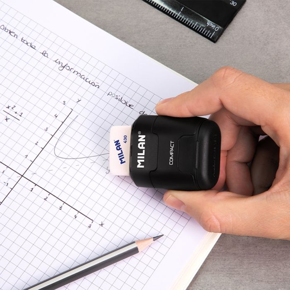 Точилка на 2 отверстия "Compact", с ластиком, черный - 3