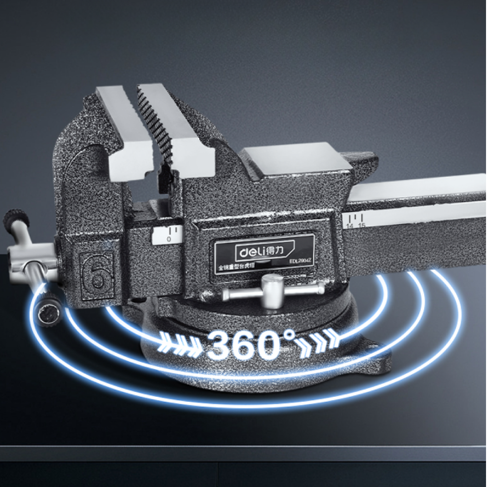 Тиски стальные Deli YS EDL2904Z, поворотные, с наковальней, 4"-100 мм - 4