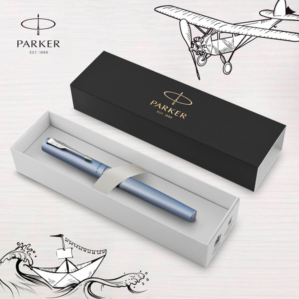 Ручка перьевая Parker "Vector XL" Silver Blue, M, серебристый, патрон синий - 6