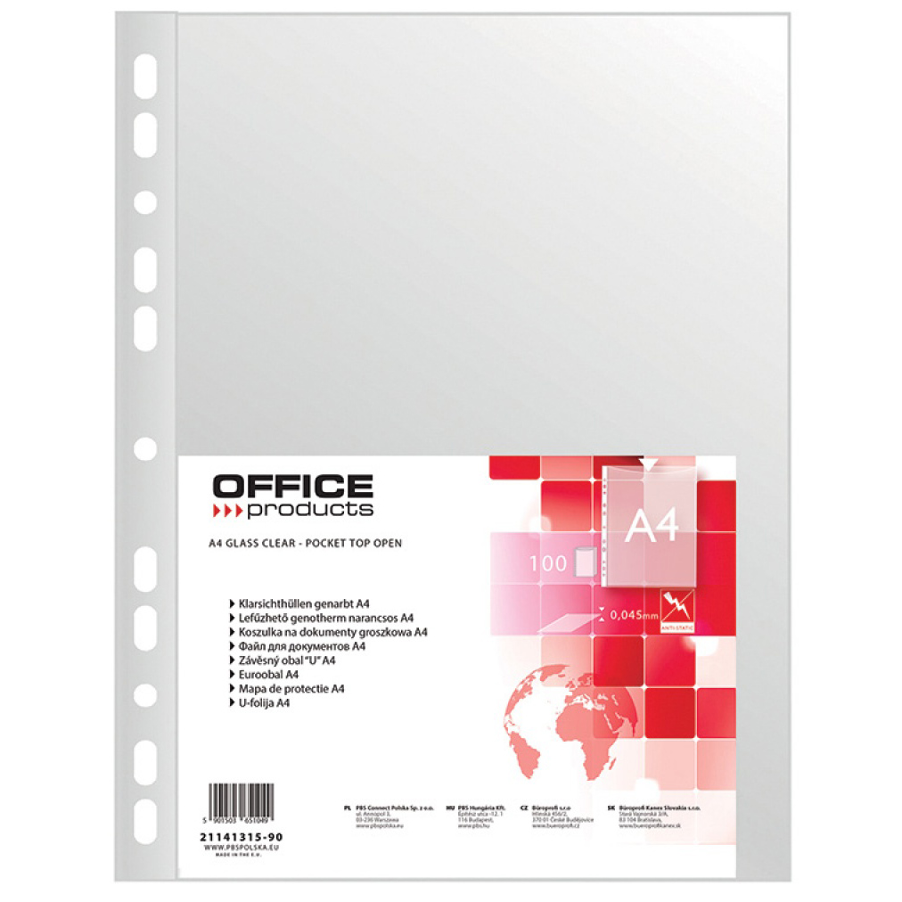 Файл (папка-карман) "Office products", A4, 100 шт, 45 мкм, прозрачный