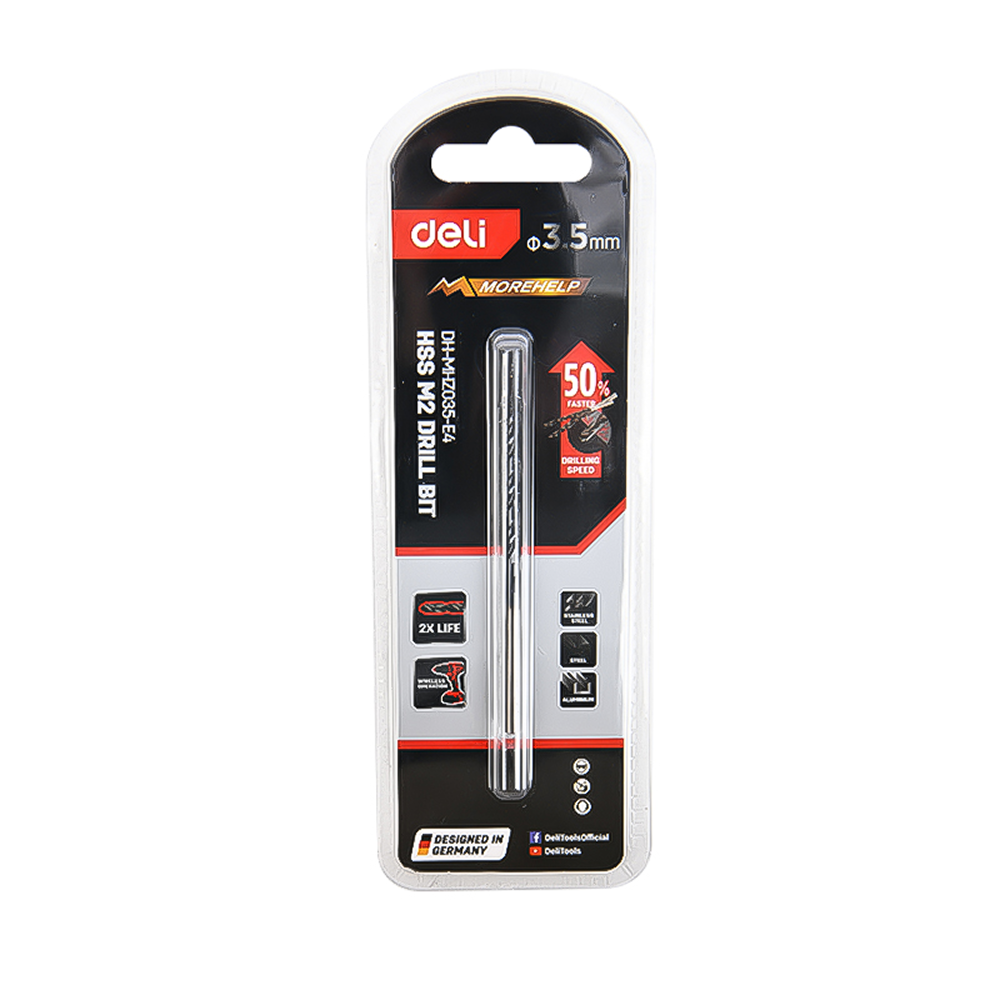 Сверло по металлу Deli RS EDH-MHZ035-E4, 3.5 мм, DIN 338, HSS-TiN - 3