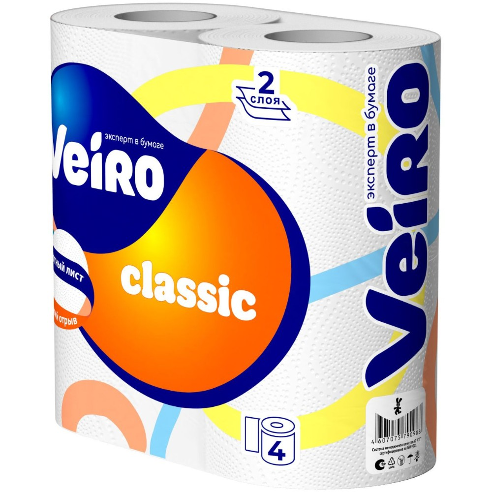 Бумага туалетная "Veiro Classic", 2 слоя, 4 рулона - 2