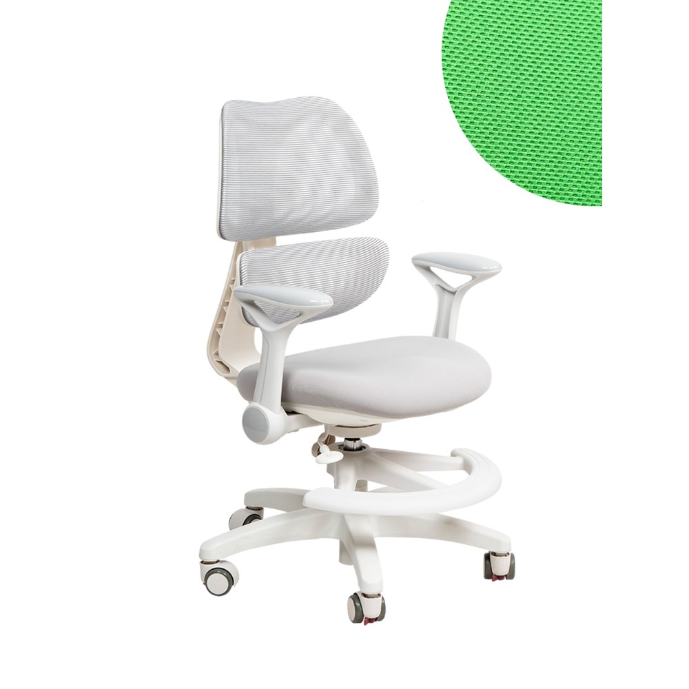 Кресло детское Ergosmart Antey, ткань, пластик, корпус белый, подставка для ног, с чехлом салатовым, серый - 2