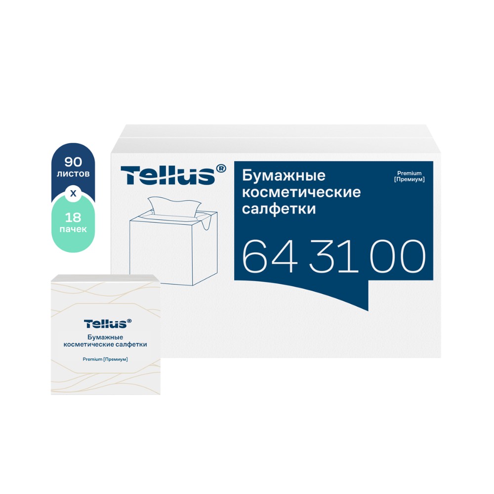Салфетки косметические Tellus Премиум, 90шт/уп, в кубе - 5