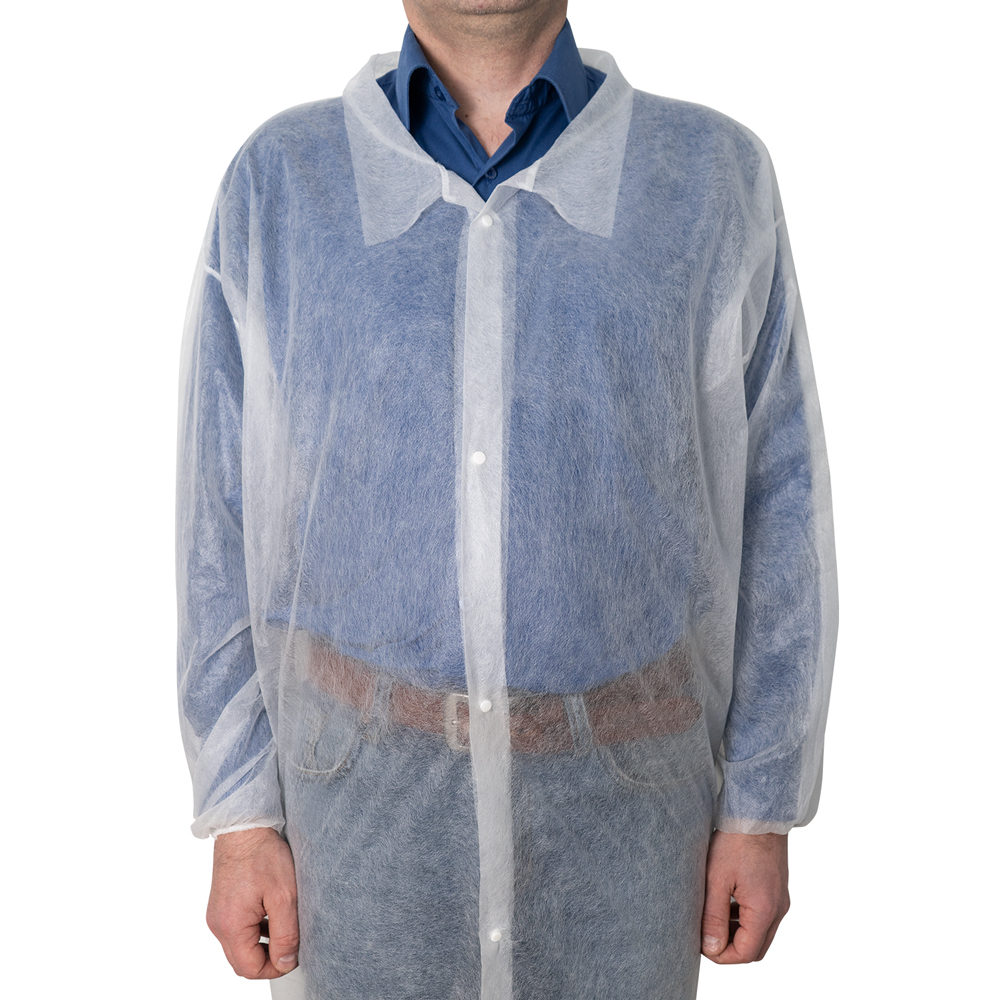 Халат одноразовый спанбонд на кнопках, белый, 10шт/упак