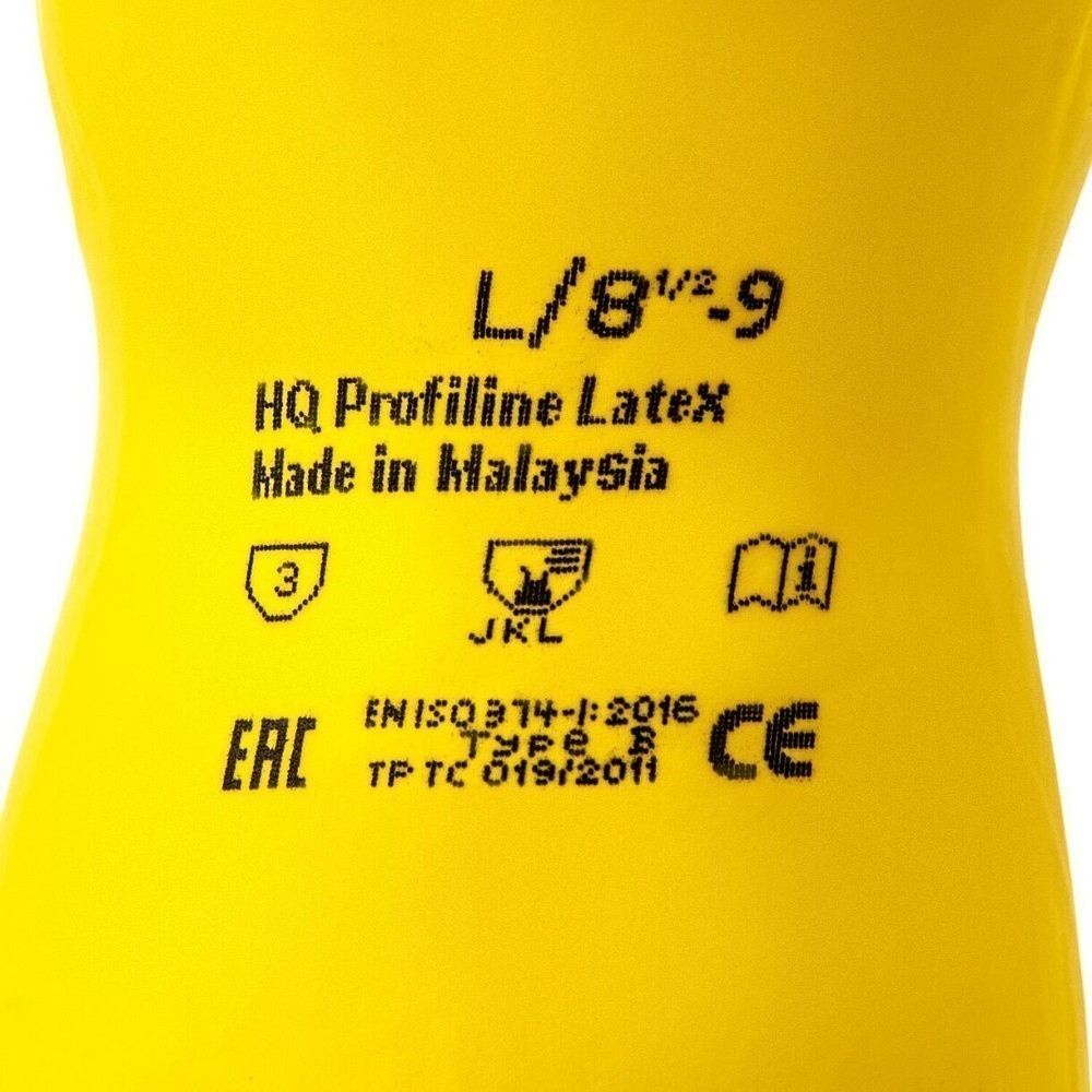 Перчатки латексные HQ Profiline, р-р XL, с х/б покрытием, желтый - 7