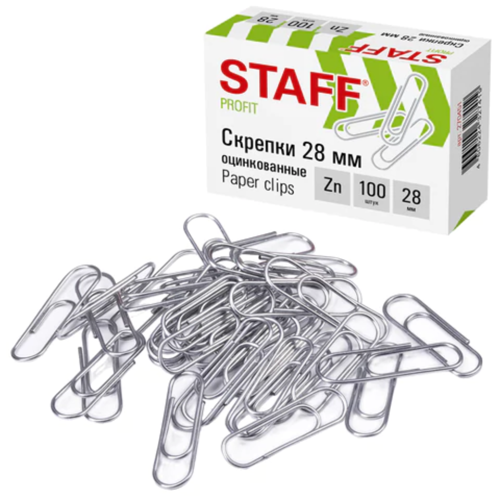 Скрепки "STAFF", 28 мм, 100 шт, серебристый