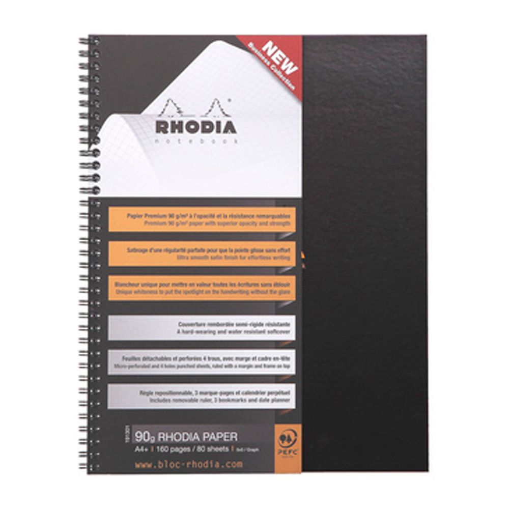 Блокнот "Rhodia", А4+, 80 листов, линейка, черный