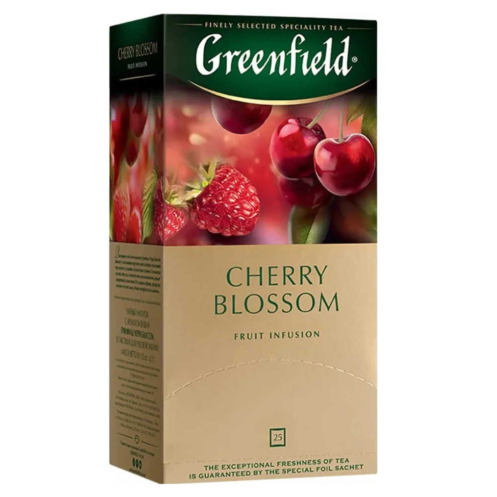 Чайный напиток "Greenfield Cherry Blossom", 25 пакетиковx1.5 г, с ароматом малины и вишни