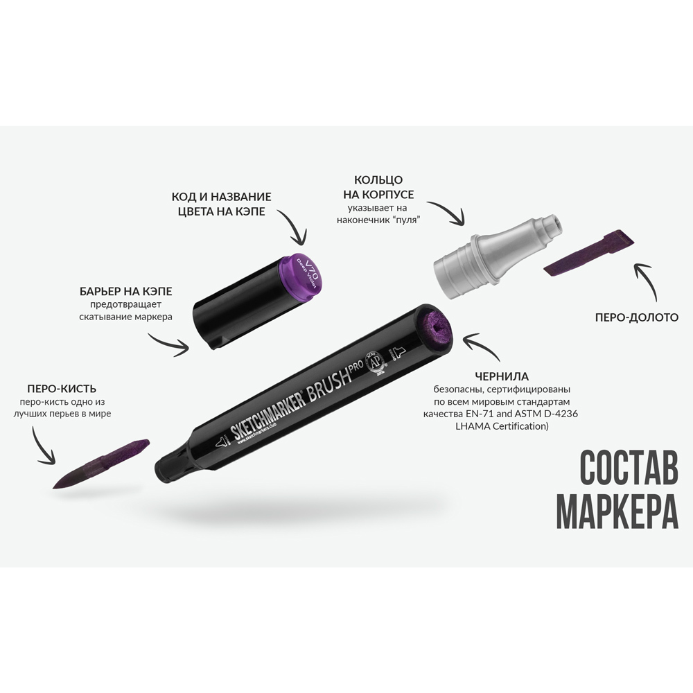 Маркер перманентный двусторонний "Sketchmarker Brush", O61 денежный - 7