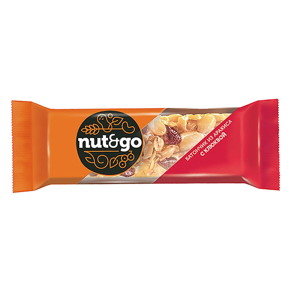 Батончик "Nut & Go", с арахисом и клюквой, 30 г