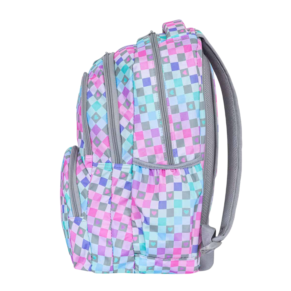 Рюкзак школьный "Checkered Hearts", голубой, розовый - 3