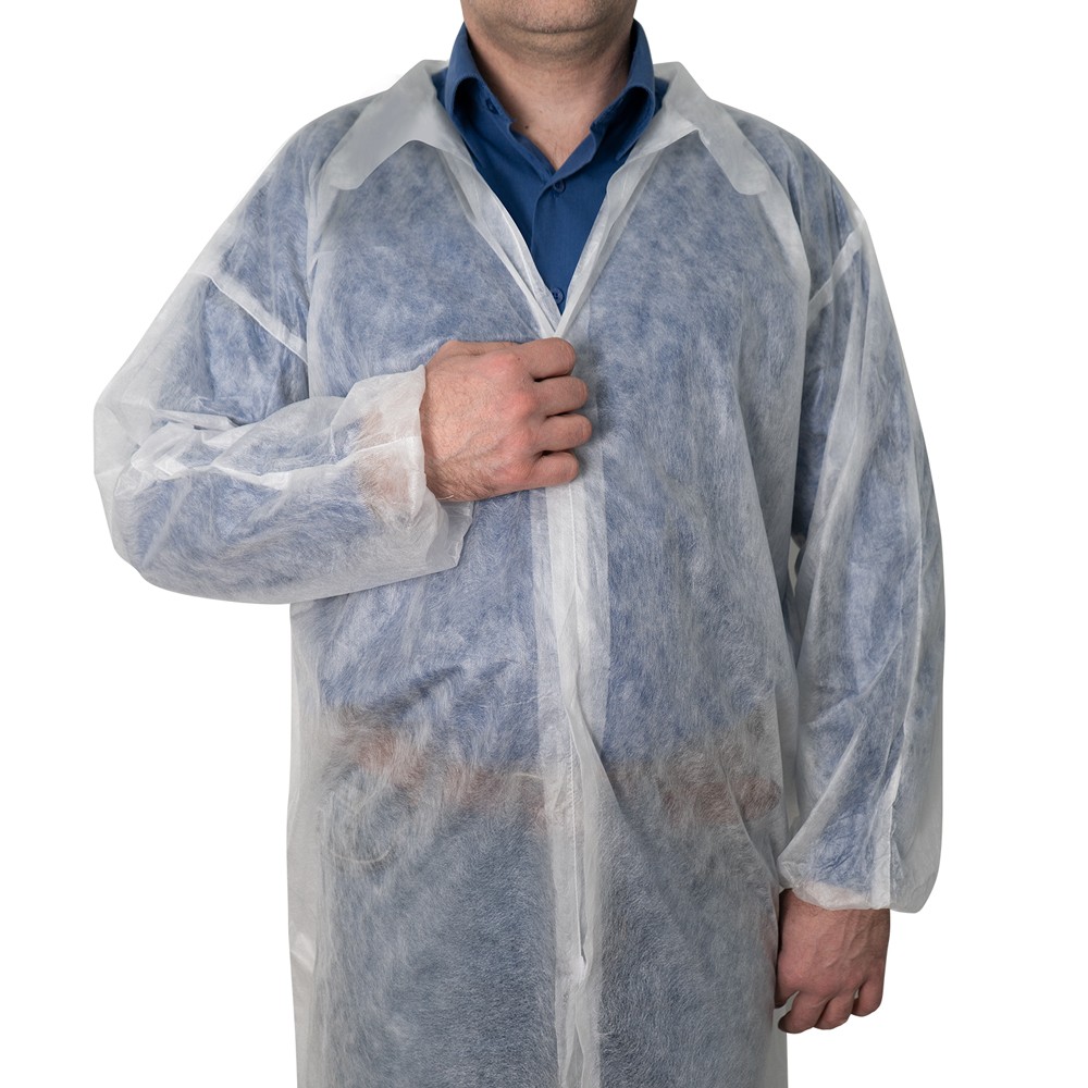 Халат одноразовый спанбонд на липучке, белый, 10шт/упак