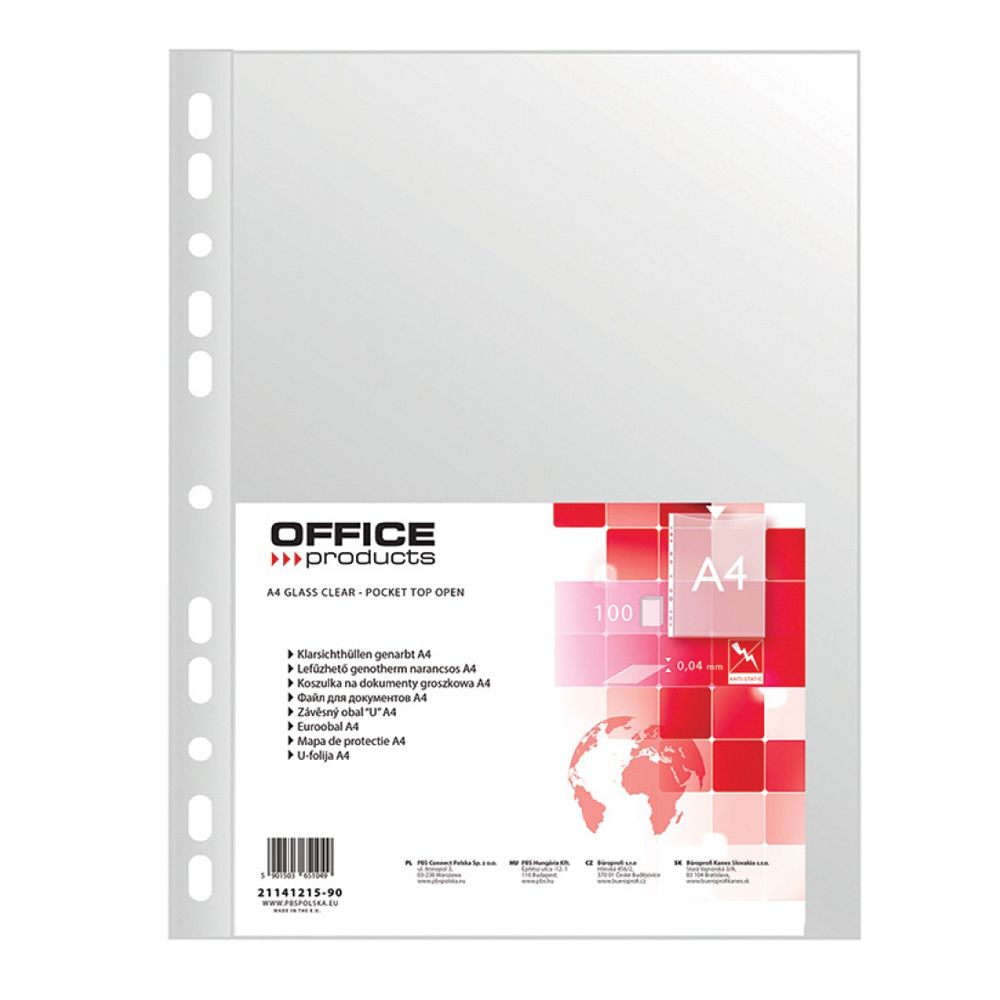 Файл (папка-карман) "Office products", A4, 100 шт, 40 мкм, прозрачный